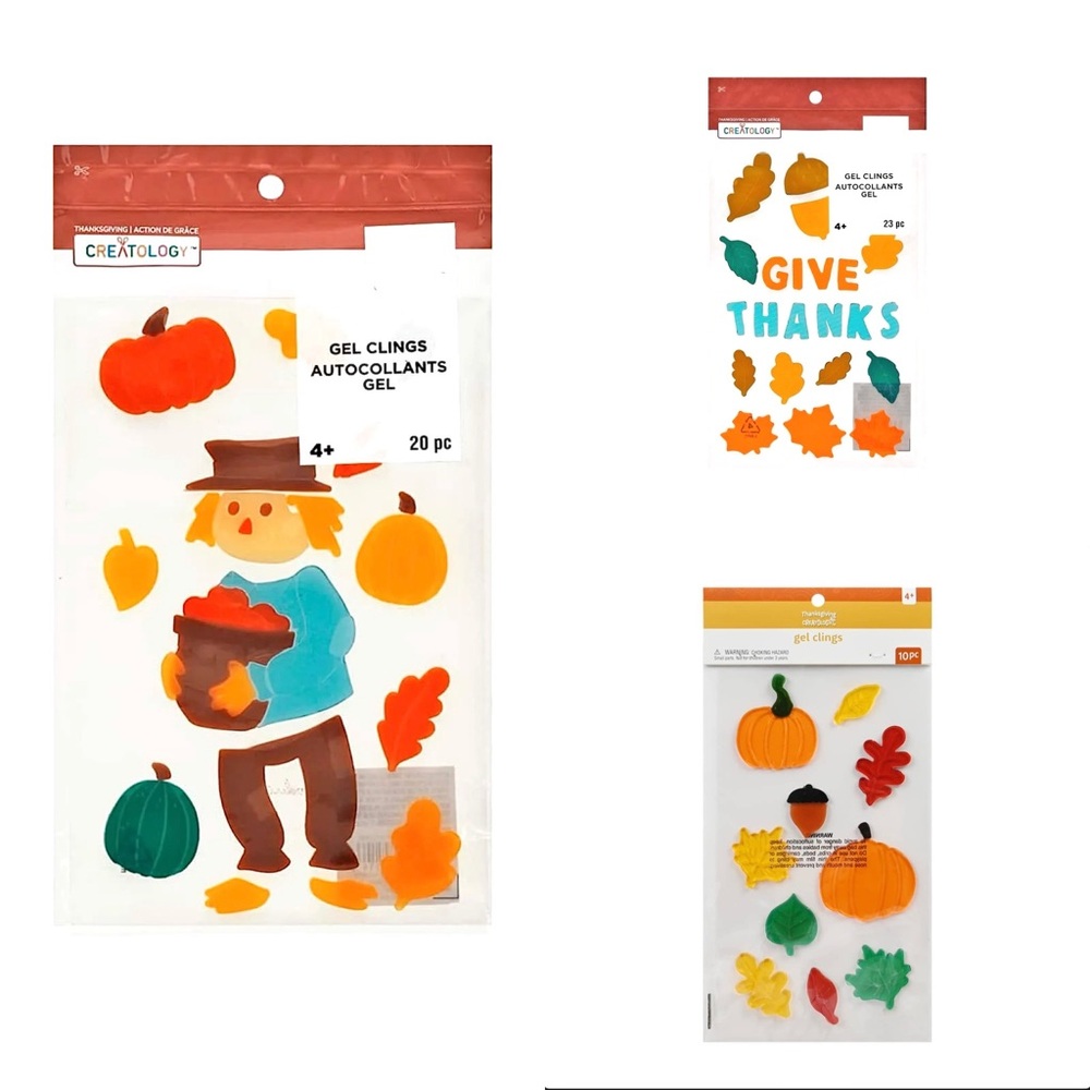 Creatology Fall Autumn Halloween Thanksgiving Kids Stickers Gel Clings Set, 3 pc